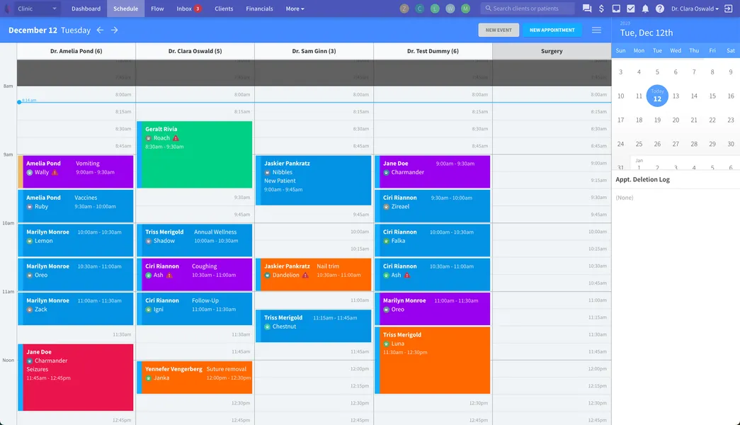 A screenshot of the Vetspire scheduling image