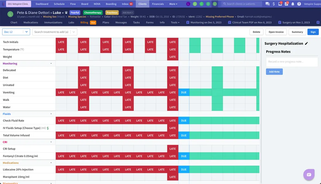 A screenshot of the Vetspire scheduling image